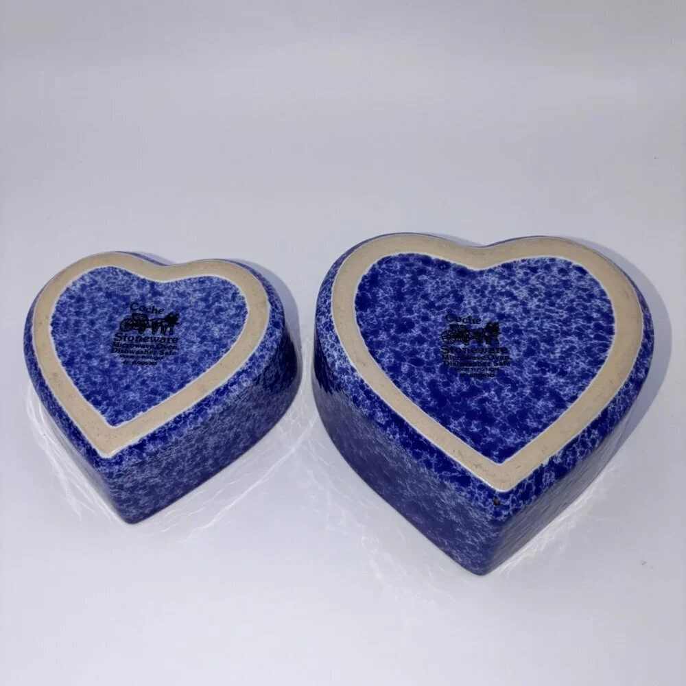 Cache Stoneware Blue Heart Bowls | Made in Portugal | Set of 2